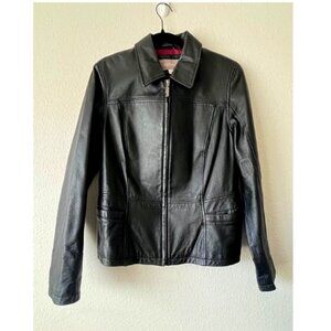 Croft & Barrow - 100% Black Genuine Leather Jacket w/ Zipper - Size M